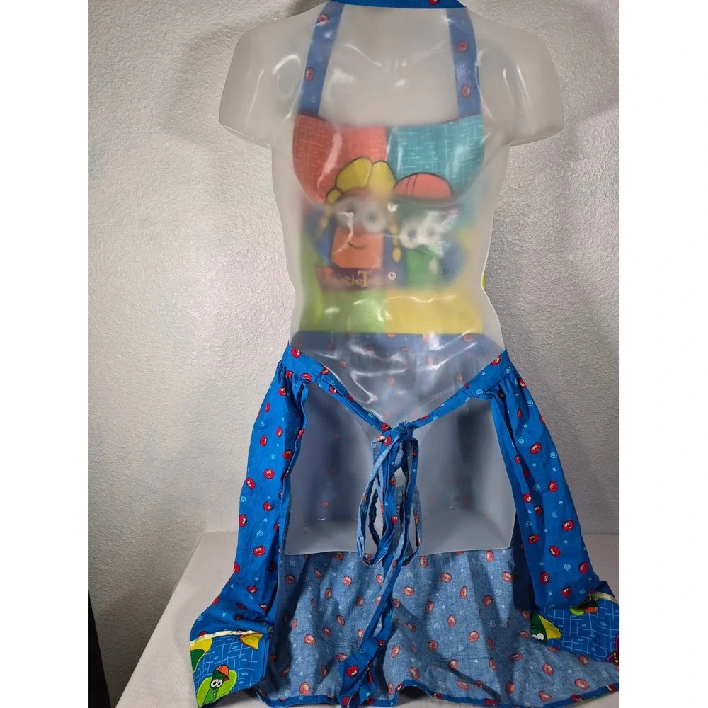 VeggieTales Bob the Tomato Larry the Cucumber Character Apron Blue Handmade